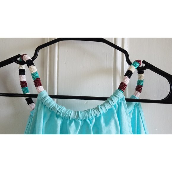 St. Tropez West Shift Dress~Beaded Halter~Aqua Blue Handkerchief Linen~S-M NWT - Picture 3 of 5